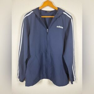 Adidas Men’s Navy Blue And White Hooded Windbreaker Zip Up Medium